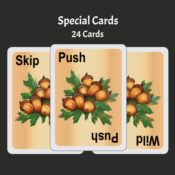 Load image into Gallery viewer, Image says Special Cards.  24 cards.  Image shows Skip, Push, and Wild card