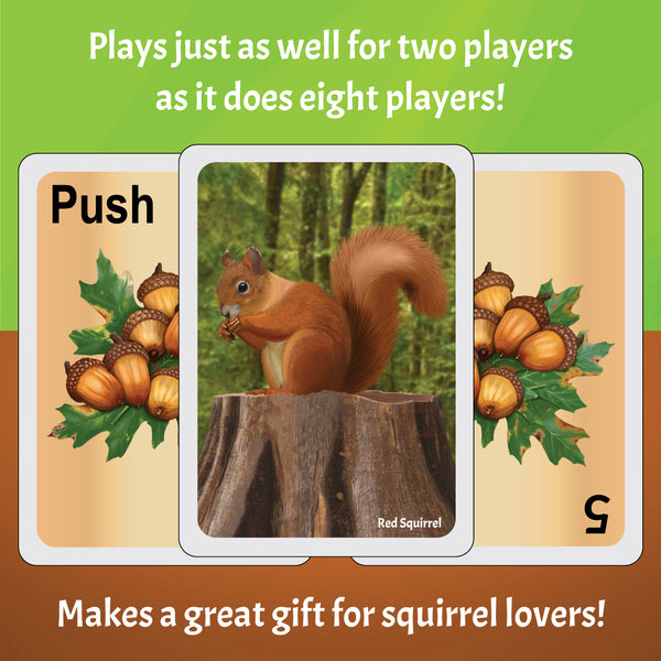 Load image into Gallery viewer, Squirrels graphic showing cards and plays just as well for 2 as 8 and great gift