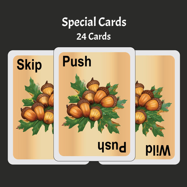 Load image into Gallery viewer, Image says Special Cards.  24 cards.  Image shows Skip, Push, and Wild card
